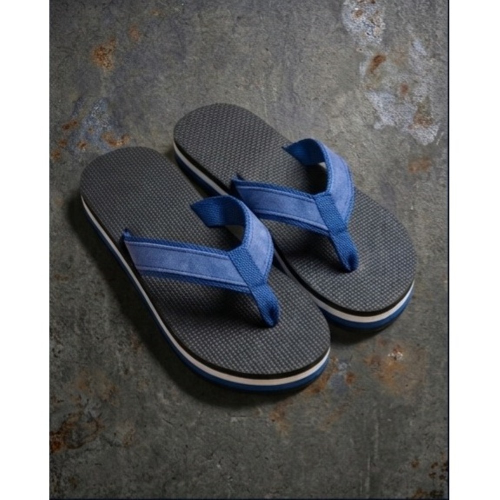 Vintage 80s Surfer Sandals Blue White Striped Flip Flops Thongs Mens 8 Womens 11